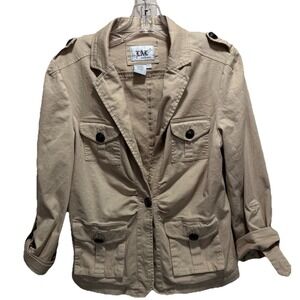 Live a Little Tan Soft Jacket Size Small Pockets Button Up Collar‎ Pockets